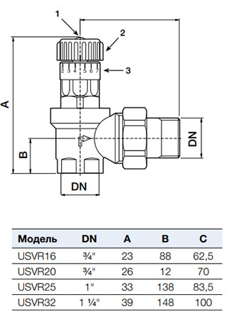 WATTS USVR Клапан перепускной угловой с разъемным соединением 2