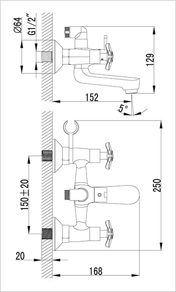 LEMARK PARTNER LM6542C Смеситель для ванны двухвентильный 2