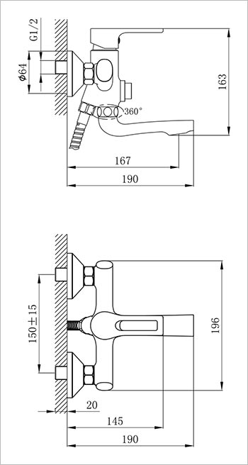 ROSSINKA RS43-36 Смеситель для ванны однорычажный 2