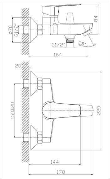 ROSSINKA S35-31 Смеситель для ванны однорычажный 2